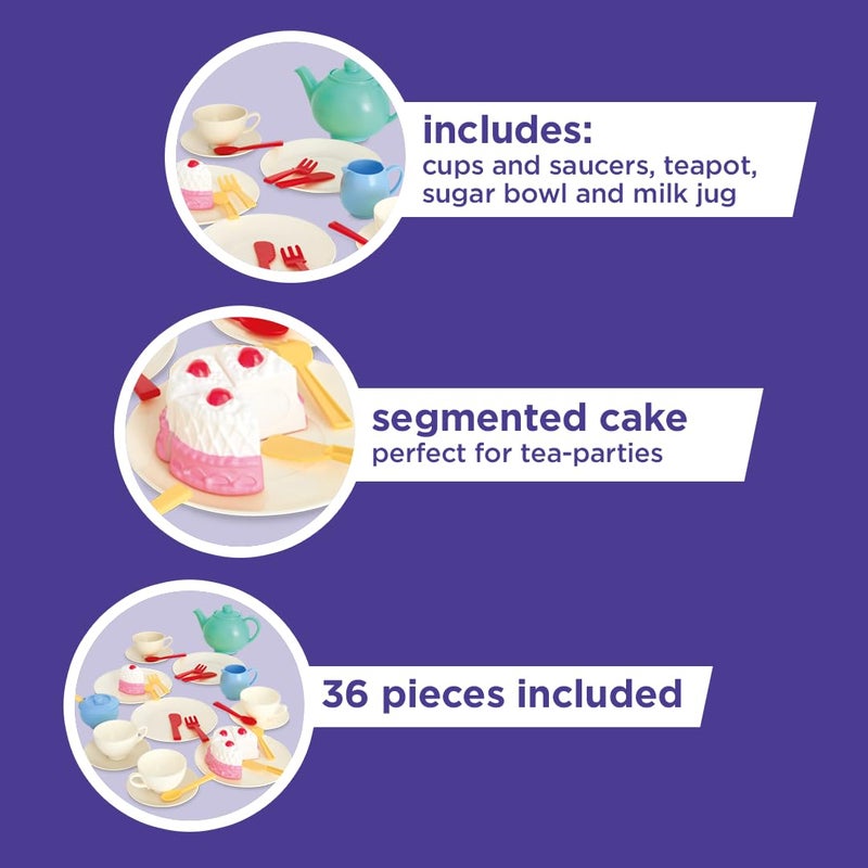 Casdon 36Piece Tea Set Colorful Toy Playset with Teapot Milk Jug Cups Saucers Cake More Suitable for Preschool Toys Playset for Children Aged 3 - Image 5