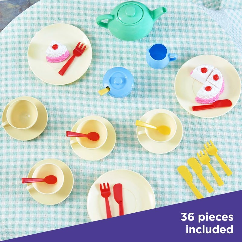 Casdon 36Piece Tea Set Colorful Toy Playset with Teapot Milk Jug Cups Saucers Cake More Suitable for Preschool Toys Playset for Children Aged 3 - Image 4