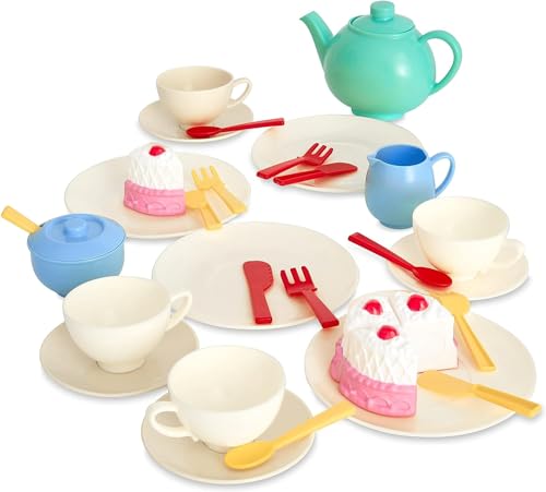 Casdon 36Piece Tea Set Colorful Toy Playset with Teapot Milk Jug Cups Saucers Cake More Suitable for Preschool Toys Playset for Children Aged 3 - Image 1