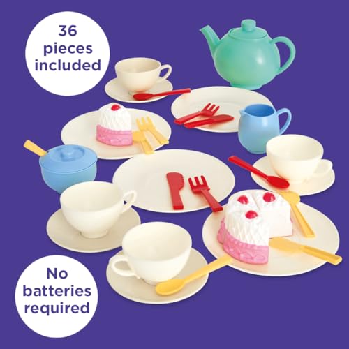 Casdon 36Piece Tea Set Colorful Toy Playset with Teapot Milk Jug Cups Saucers Cake More Suitable for Preschool Toys Playset for Children Aged 3 - Image 3