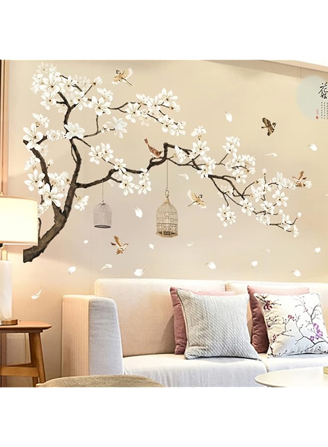 erorex Large White Flower Wall Stickers 50 Inch X74 Inch Removable Diy Romantic Cherry Blossom Tree Wall Murals Peel And Stick 3D Wall Art Stickers Home Decor For Girls Bedroom Nursery Rooms Living Room - Image 1