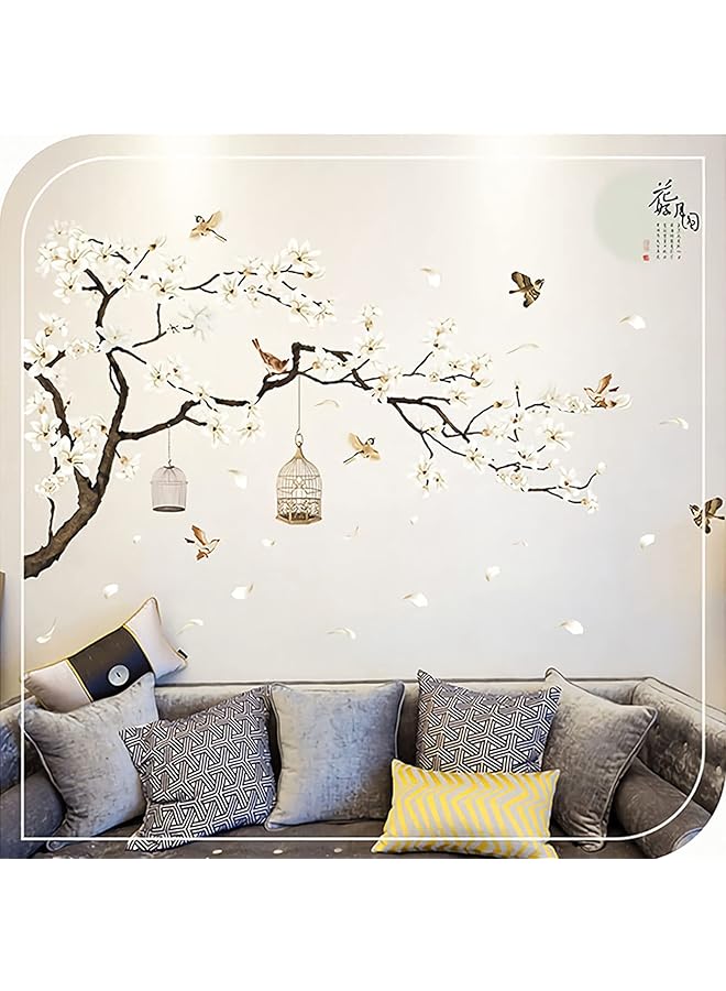 erorex Large White Flower Wall Stickers 50 Inch X74 Inch Removable Diy Romantic Cherry Blossom Tree Wall Murals Peel And Stick 3D Wall Art Stickers Home Decor For Girls Bedroom Nursery Rooms Living Room - Image 3