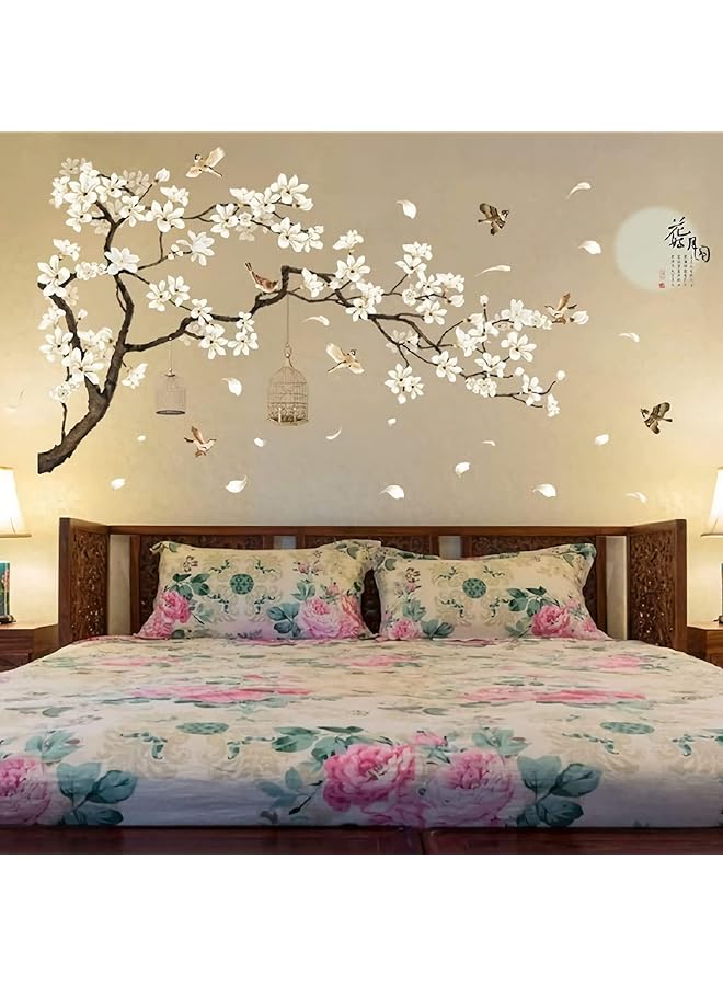 erorex Large White Flower Wall Stickers 50 Inch X74 Inch Removable Diy Romantic Cherry Blossom Tree Wall Murals Peel And Stick 3D Wall Art Stickers Home Decor For Girls Bedroom Nursery Rooms Living Room - Image 4