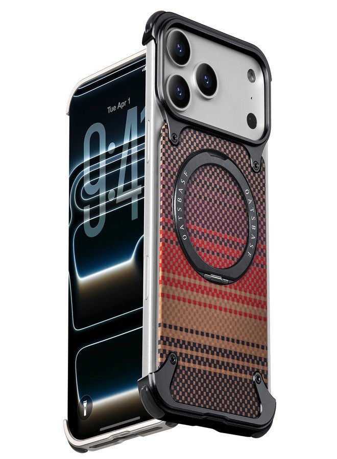 OATSBASF Frameless Case for iPhone 17 Pro Max, Sleek Minimalist Protective Shock Absorption Aerospace Grade Shells with 360° Rotating Kickstand, Checkered Pattern-Black