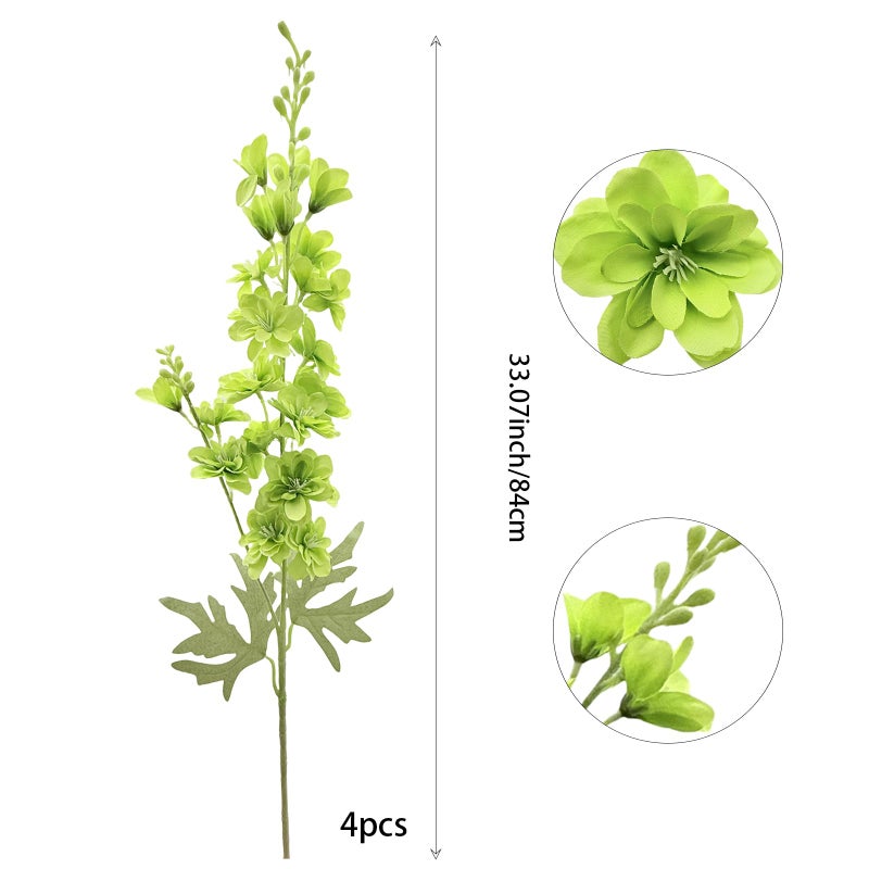 FERIAL Artificial Delphinium Flowers Silk Larkspur Flowers Faux Snapdragon Long Stem Fake Plant Spray Arrangement 4pcs Green for Home Office Garden Wedding Table Vase Decor - Image 2