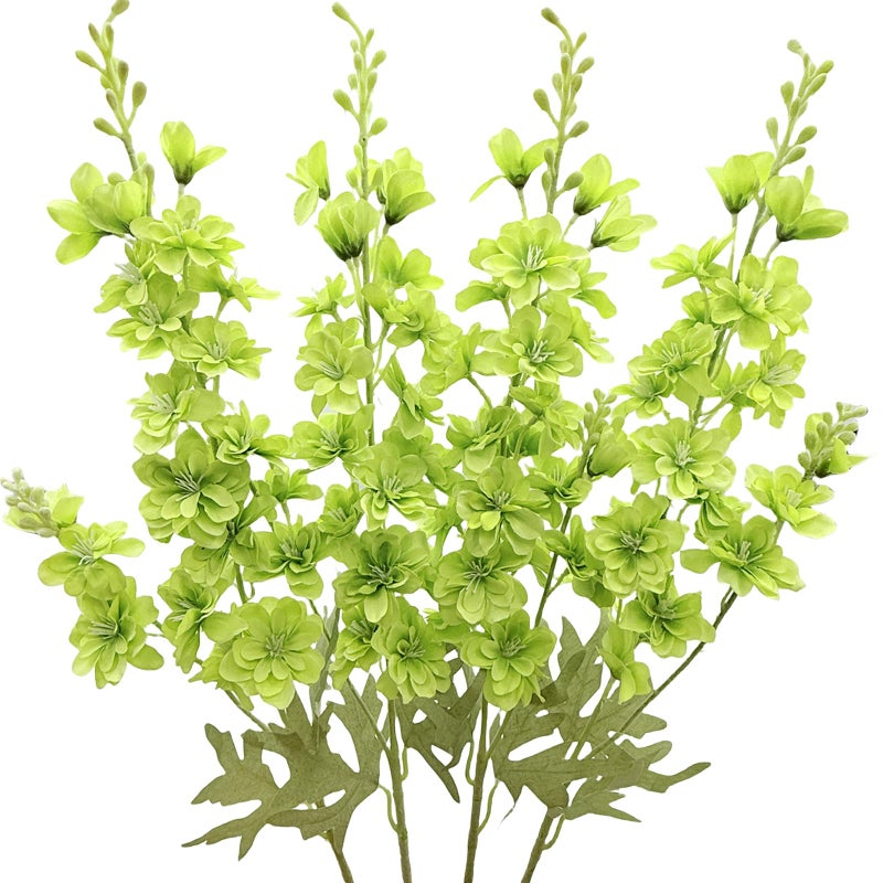 FERIAL Artificial Delphinium Flowers Silk Larkspur Flowers Faux Snapdragon Long Stem Fake Plant Spray Arrangement 4pcs Green for Home Office Garden Wedding Table Vase Decor - Image 1