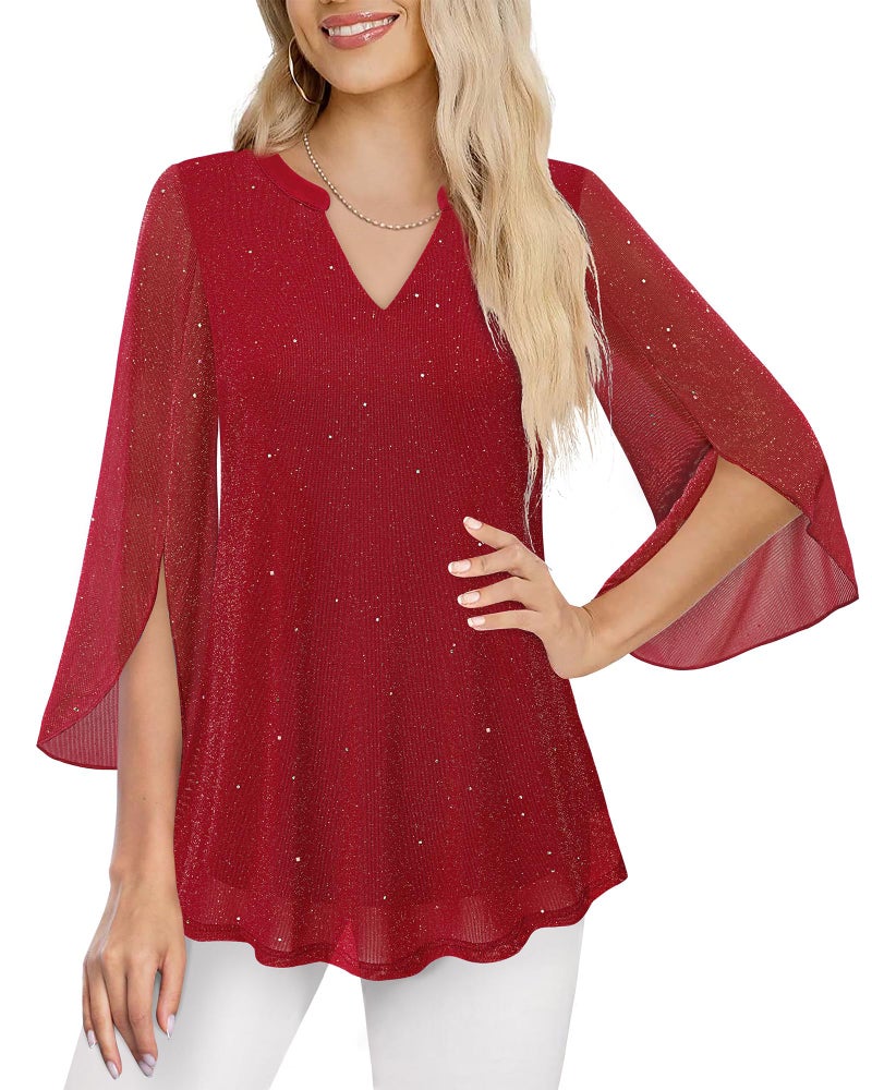 VALOLIA Formal Shirts For Women, Womens Tops Dressy Sparkly Evening Tops For Women Long Sleeves Cruise Party Tops For Womens College 2026 Holiday Festival Wedding Sparkly XXX-Large - Image 2