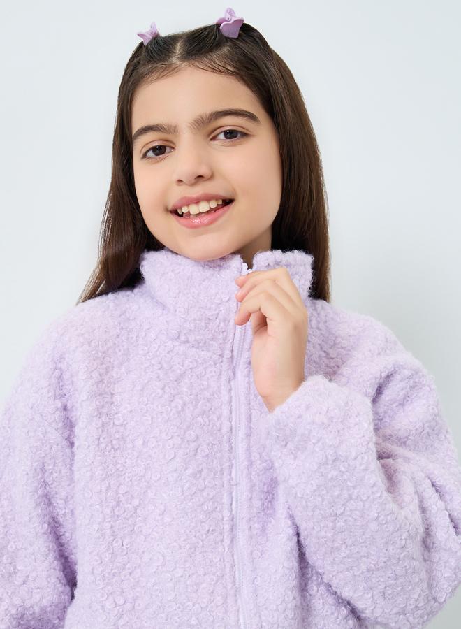 Styli Teens Lilac Furry Jacket with Collar - Image 4