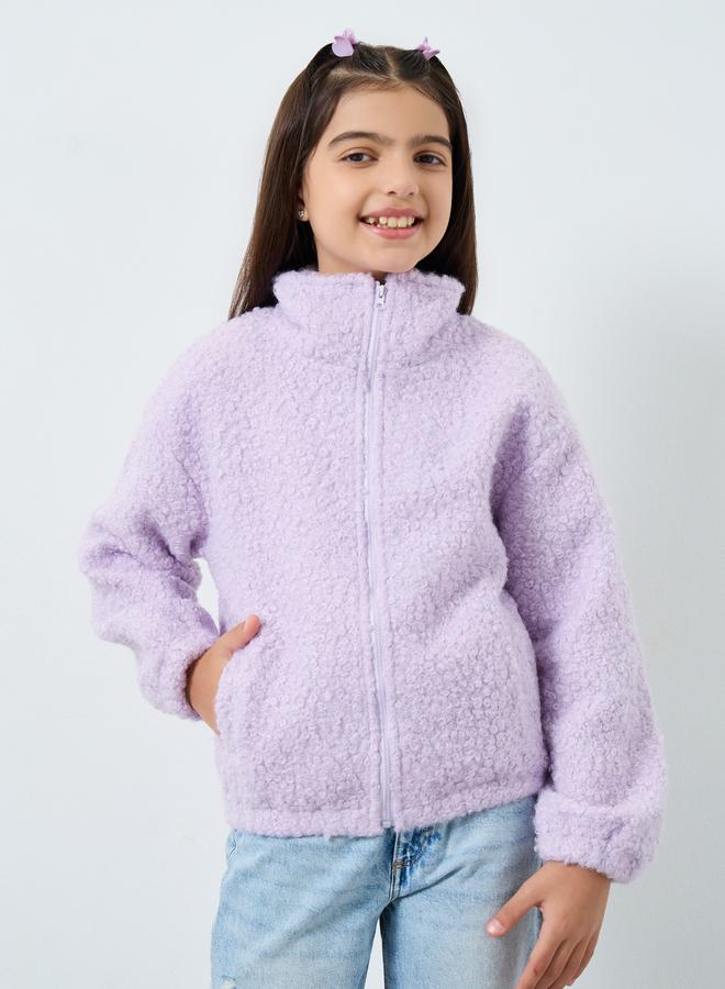 Styli Teens Lilac Furry Jacket with Collar - Image 3