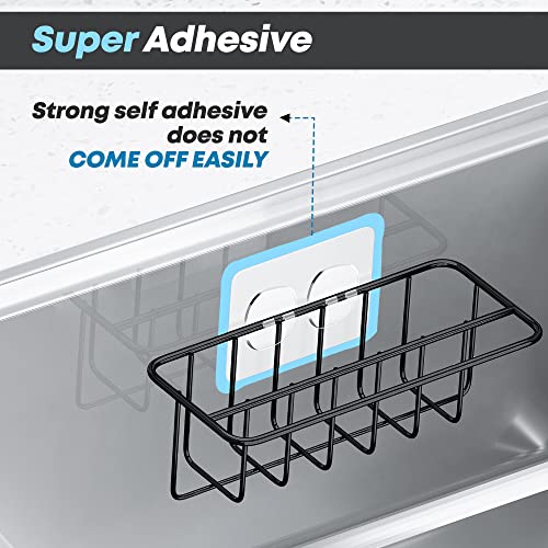 KESOL Adhesive Kitchen Sink Sponge Holder + Dish Cloth Hanger + Soap Holder, 2-in-1 Kitchen Sink Caddy, 304 Stainless Steel Rust Proof, Water Proof, No Drilling (Black) - Image 4