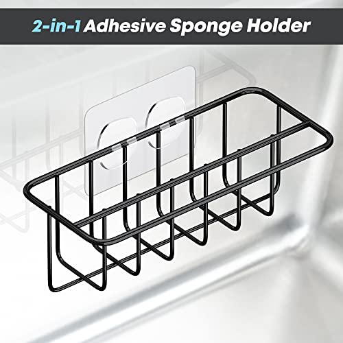 KESOL Adhesive Kitchen Sink Sponge Holder + Dish Cloth Hanger + Soap Holder, 2-in-1 Kitchen Sink Caddy, 304 Stainless Steel Rust Proof, Water Proof, No Drilling (Black) - Image 2