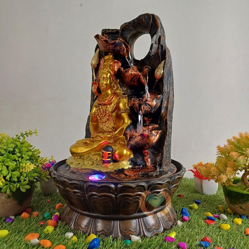 MERUPAM Merupam Shiva with Shivlinga Tabletop Water Fountain for Home Decor Multicolor LED Light Meditation Relaxing Indoor Decoration Water Fountain M24  - Image 3