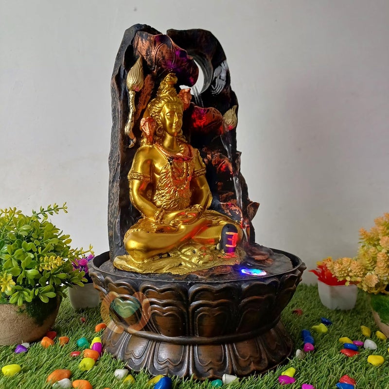 MERUPAM Merupam Shiva with Shivlinga Tabletop Water Fountain for Home Decor Multicolor LED Light Meditation Relaxing Indoor Decoration Water Fountain M24  - Image 2