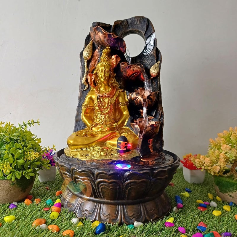 MERUPAM Merupam Shiva with Shivlinga Tabletop Water Fountain for Home Decor Multicolor LED Light Meditation Relaxing Indoor Decoration Water Fountain M24  - Image 1