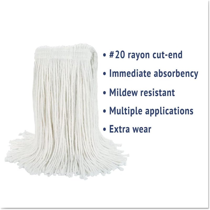 Boardwalk BWK2020REA 20 CutEnd Rayon Wet Mop Head  White - Image 4
