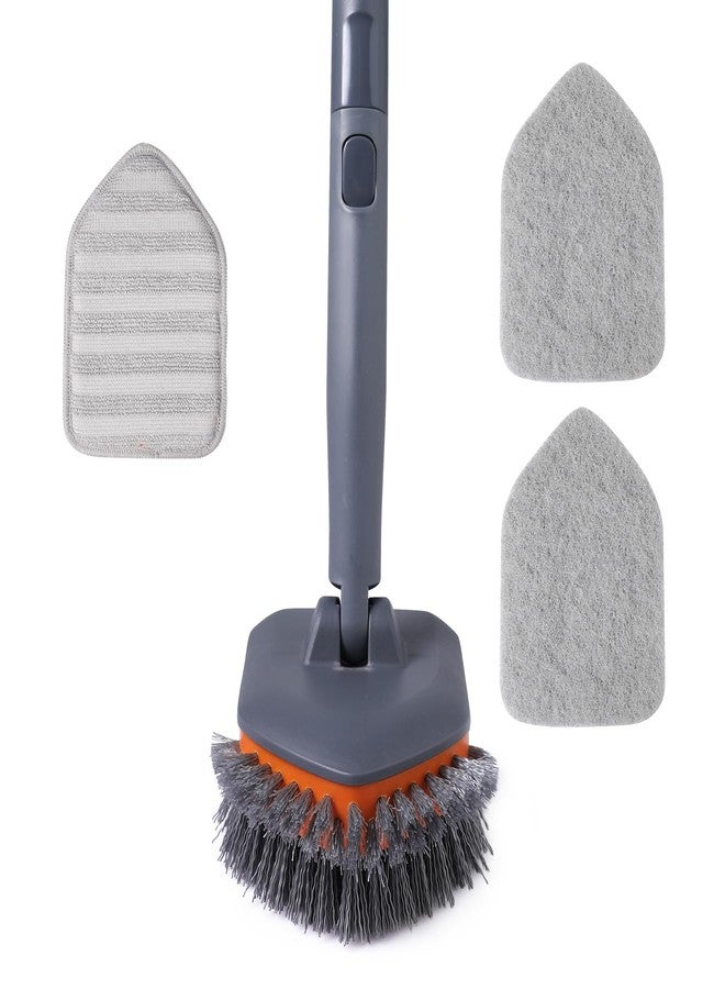 CLEANHOME فرشاة تنظيف بلاط حوض الاستحمام من CLEANHOME مع 3 وسادات تنظيف مختلفة الوظائف ومقبض طويل قابل للتمديد بطول 56 بوصة - لا تسبب خدشًا لتنظيف الحمام والمطبخ والمرحاض والحائط والحوض، برتقالي - Image 1