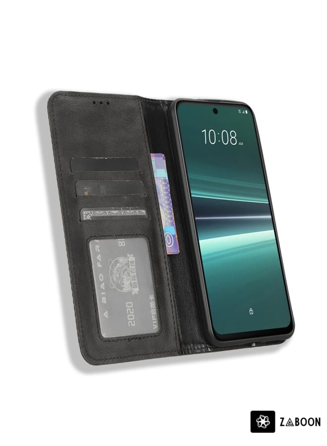 Green Tiger For HTC U23 / U23 Pro Magnetic Buckle Retro Texture Leather Phone Case(Black) - Image 4