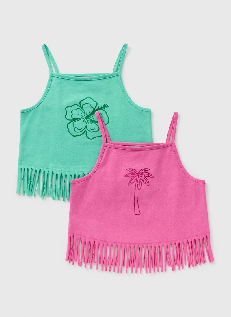 Matalan 2 Pack Girls Pink & Green Fringe Vests