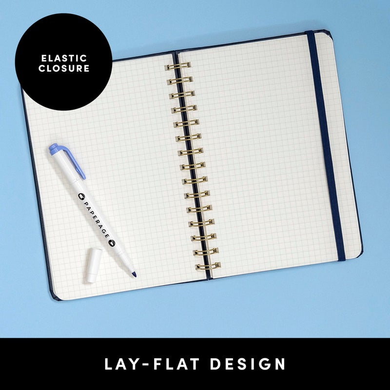 PAPERAGE Graph Paper Spiral Notebook & Journal, (Navy), 160 Pages, Medium 5.5 inches x 8 inches - 100 GSM Thick Graphing Paper, Hardcover, Double-Wire Grid Spiral Notebook - Image 3