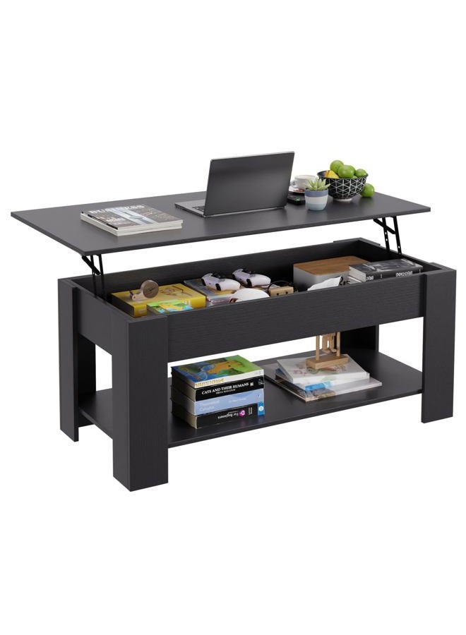 FDW 47" Lift Top Coffee Table with Hidden Large Storage Shelf and Compartment Lifted Wooden Dining Table for Living Room Home Office,Black - Image 1