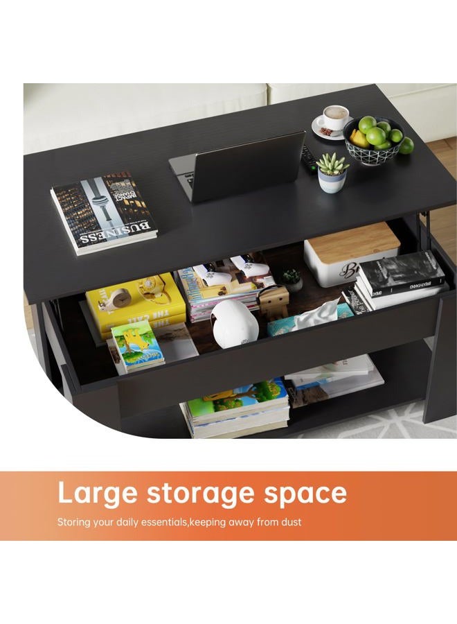 FDW 47" Lift Top Coffee Table with Hidden Large Storage Shelf and Compartment Lifted Wooden Dining Table for Living Room Home Office,Black - Image 3