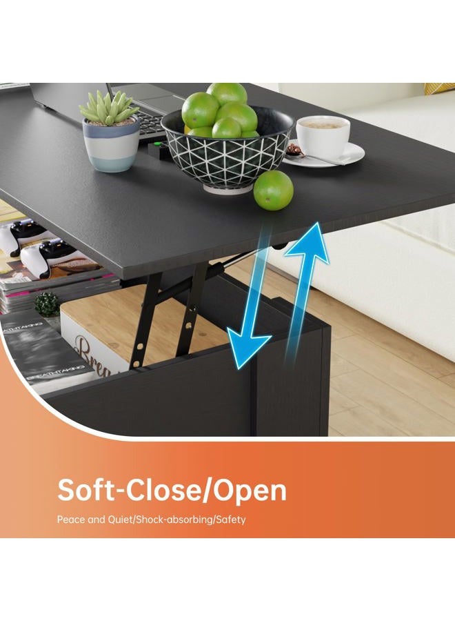 FDW 47" Lift Top Coffee Table with Hidden Large Storage Shelf and Compartment Lifted Wooden Dining Table for Living Room Home Office,Black - Image 4
