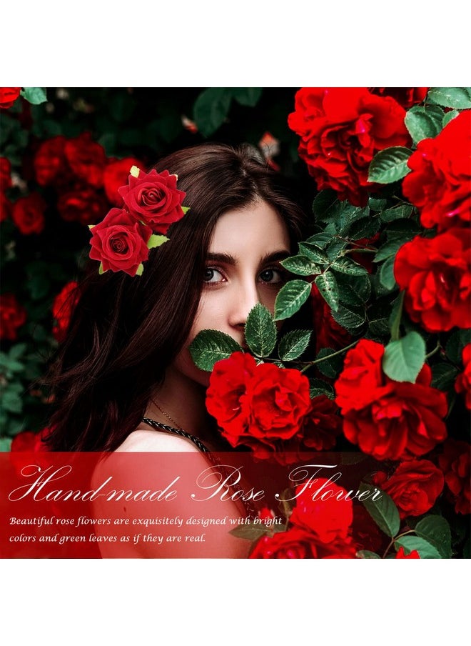 DRESHOW DRESHOW Women Red Rose Flower Hair Clip Hairpin Flower Brooch Bridal Headpiece Wedding Flamenco Dancer Hair Accessories 1 Count (Pack of 9)  - Image 2