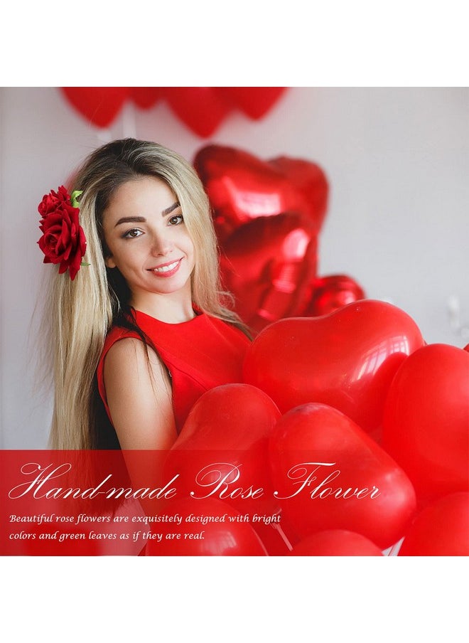 DRESHOW DRESHOW Women Red Rose Flower Hair Clip Hairpin Flower Brooch Bridal Headpiece Wedding Flamenco Dancer Hair Accessories 1 Count (Pack of 9)  - Image 3