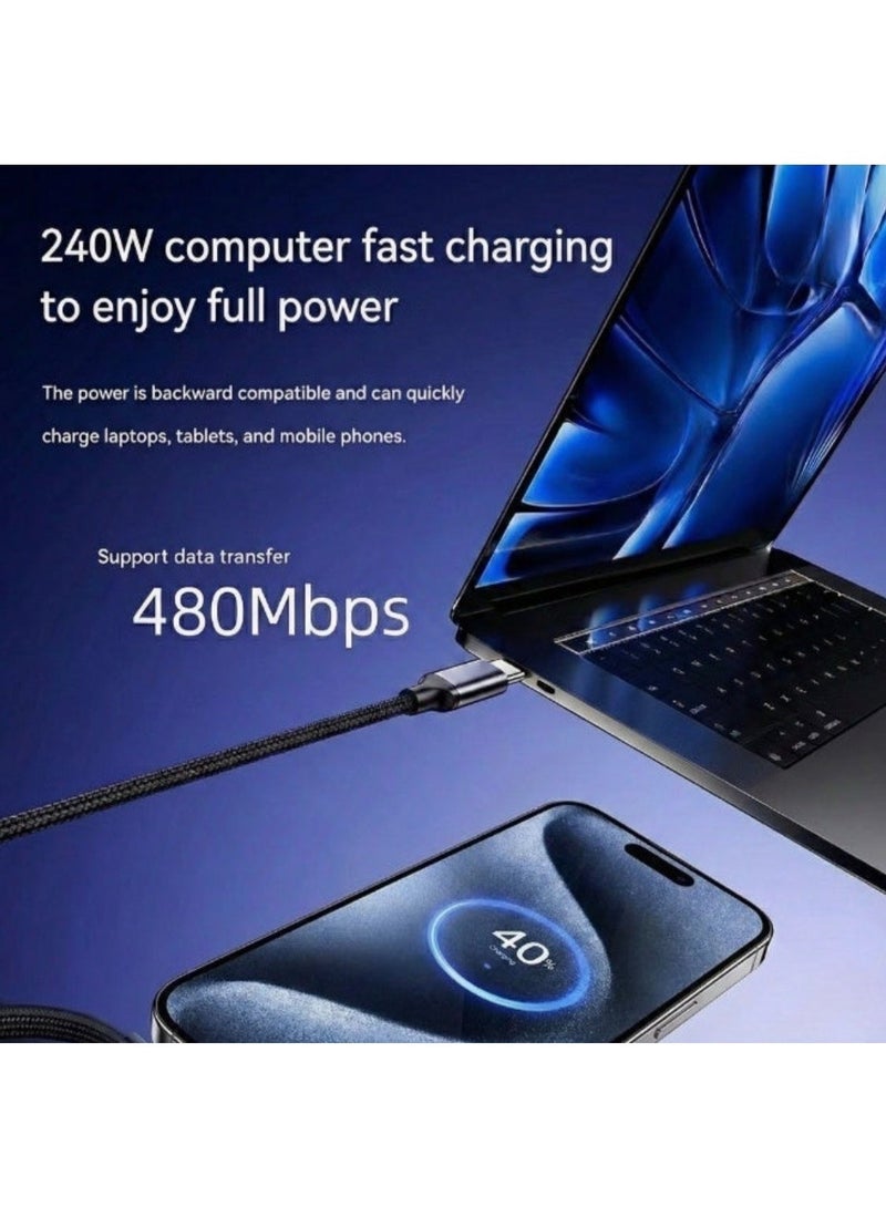 240W Fast Charging USB-C to USB-C Cable with Built-in Stand, 90° Angled Braided Charger Cord for Gaming, Streaming & Laptop Charging, Durable Type-C Cable for iPhone, Samsung, MacBook and all android phones - Image 4