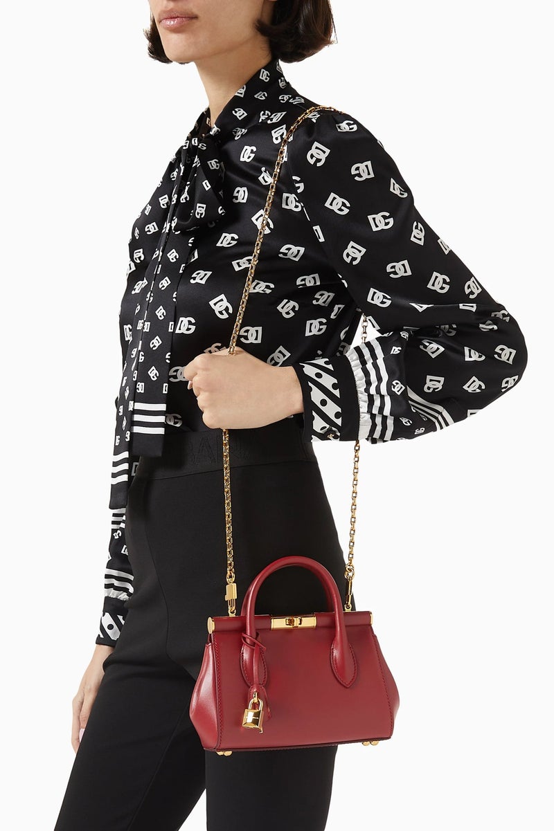 D&G Dolce & Gabbana Marlene Top-handle Bag, Women's Tote Bag, Women's Hand Bag, Women's Shoulder Bag, Women's Cross Body Bag, Women's Travel Bag, Red-24cm - Image 3