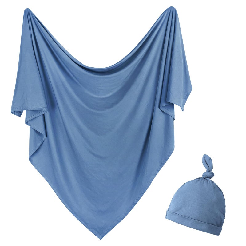 OWLOWLA Newborn Swaddle Set Stretch Wrap Swaddle Receiving Blanket for Baby Boy GirlSteel Blue