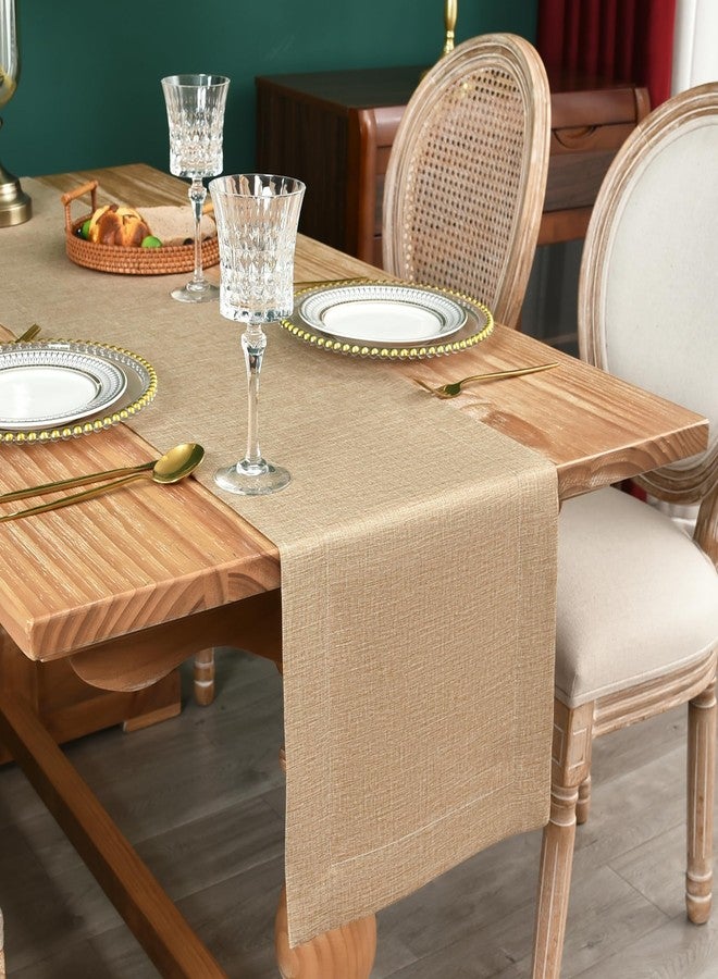 NEWISHER Farmhouse Rustic Table Runner Solid Flaxen Rectangular Table Runners Faux Linen Table Runner for Everyday Use Kitchen Dining Party Table 13x60 Inch - Image 1