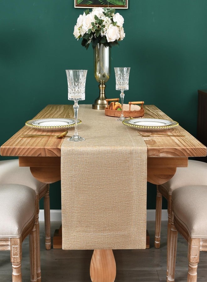 NEWISHER Farmhouse Rustic Table Runner Solid Flaxen Rectangular Table Runners Faux Linen Table Runner for Everyday Use Kitchen Dining Party Table 13x60 Inch - Image 3