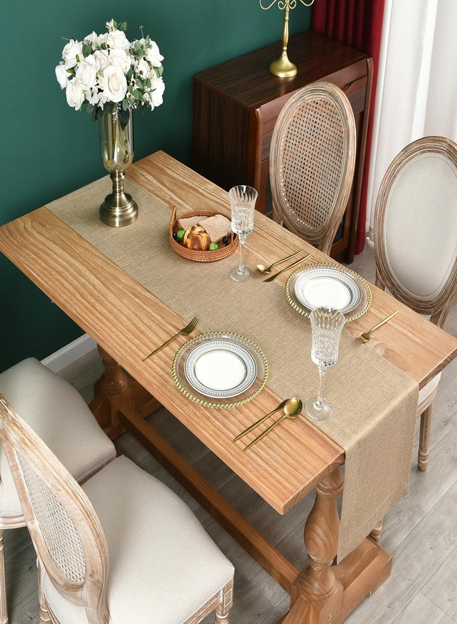 NEWISHER Farmhouse Rustic Table Runner Solid Flaxen Rectangular Table Runners Faux Linen Table Runner for Everyday Use Kitchen Dining Party Table 13x60 Inch - Image 2