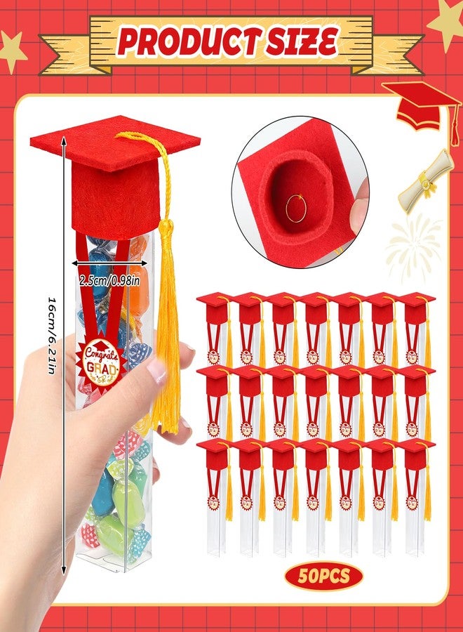 JMUQ 50 Sets Graduation Gumball Tubes,2026 Graduation Candy Jar Container with Grad Mini Caps Mini Graduation Tassels for DIY Grad Table Supplies(Red) - Image 2