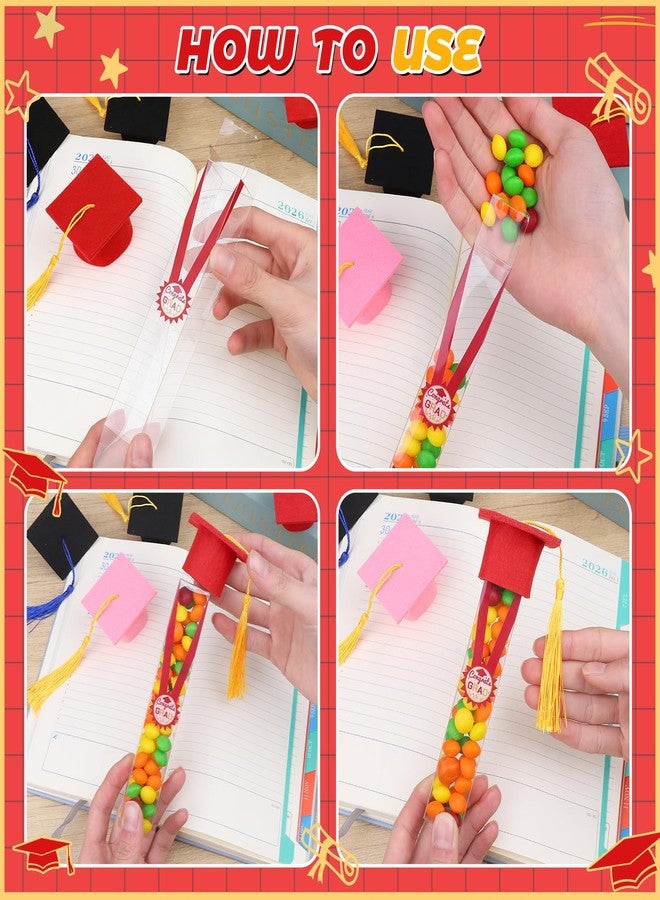 JMUQ 50 Sets Graduation Gumball Tubes,2026 Graduation Candy Jar Container with Grad Mini Caps Mini Graduation Tassels for DIY Grad Table Supplies(Red) - Image 3