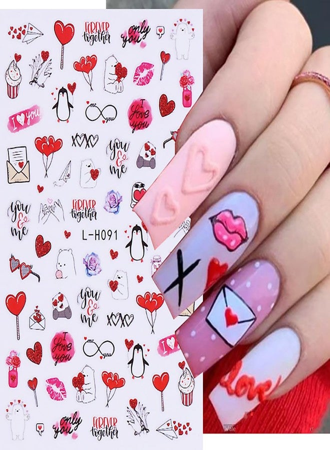 KTAABTR 8 Sheets Valentines Day Nail Art Stickers Decals Valentines Self-Adhesive Nail Design Stickers Romantic Angel Cupid Bear Red Lips Heart Nail Decals for Women DIY Valentines Day Nail Decoration - Image 3
