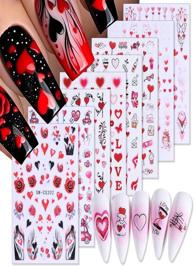KTAABTR 8 Sheets Valentines Day Nail Art Stickers Decals Valentines Self-Adhesive Nail Design Stickers Romantic Angel Cupid Bear Red Lips Heart Nail Decals for Women DIY Valentines Day Nail Decoration - Image 1
