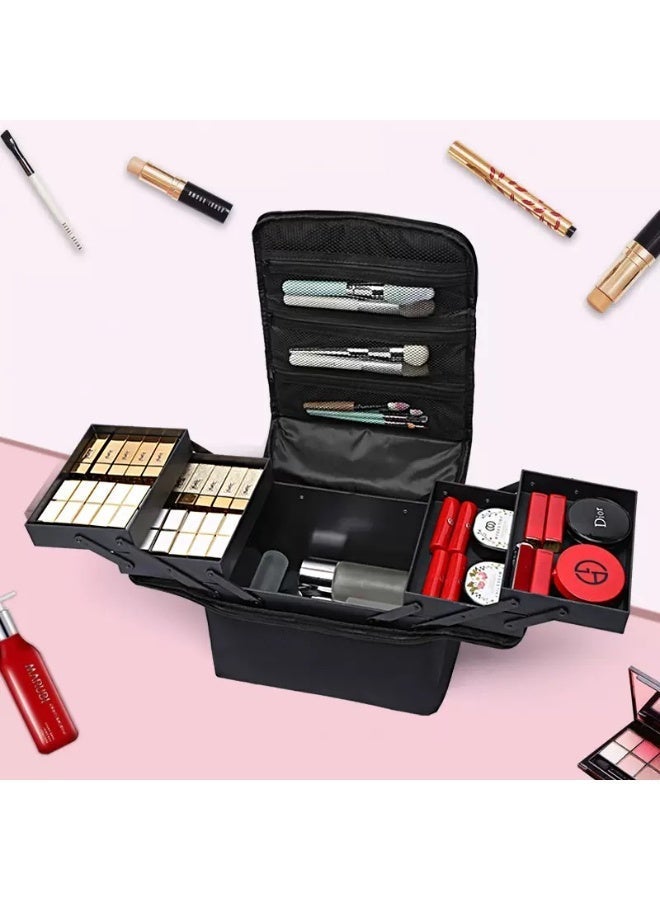 Waterproof Large Capacity Makeup Organizer Case, 2-Layer Multifunctional Cosmetic Storage Box with Detachable Liner, Portable Travel Makeup Bag for Brushes, Lipsticks, Nail Tools - Image 1