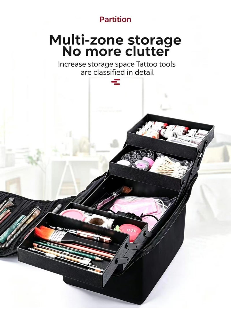 Waterproof Large Capacity Makeup Organizer Case, 2-Layer Multifunctional Cosmetic Storage Box with Detachable Liner, Portable Travel Makeup Bag for Brushes, Lipsticks, Nail Tools - Image 4