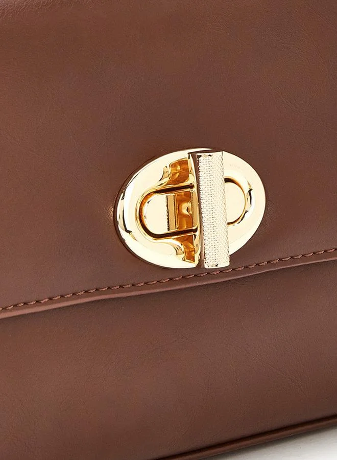 Flora Bella By Shoexpress Solid Crossbody Bag with Adjustable Strap and Twist Lock Closure