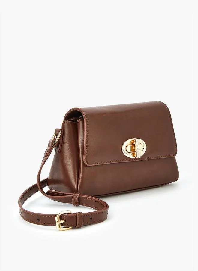 Flora Bella By Shoexpress Solid Crossbody Bag with Adjustable Strap and Twist Lock Closure