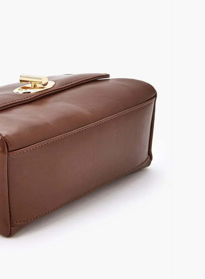 Flora Bella By Shoexpress Solid Crossbody Bag with Adjustable Strap and Twist Lock Closure