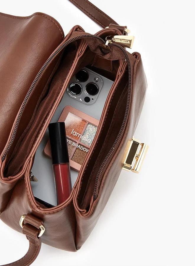 Flora Bella By Shoexpress Solid Crossbody Bag with Adjustable Strap and Twist Lock Closure