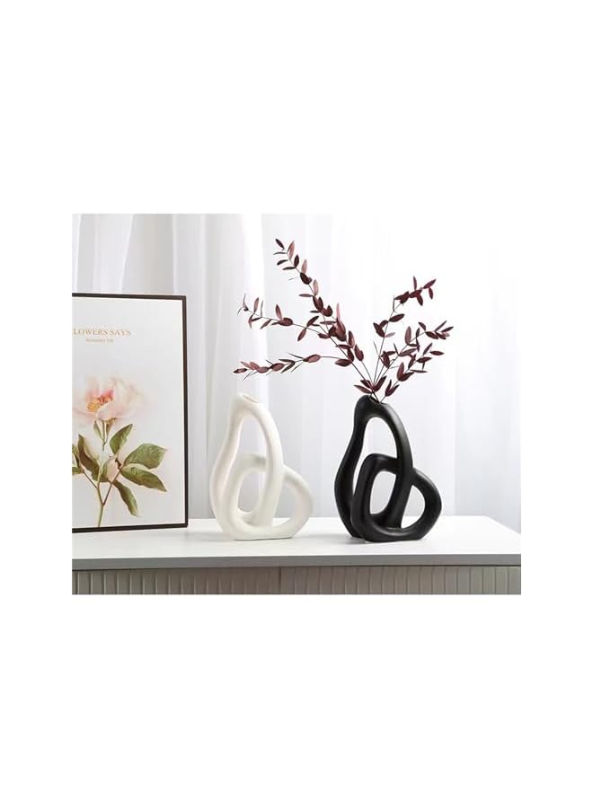 The Bros Premium Ceramic Vase Nordic Boho Modern Minimalist Design Big Flower Vase set of 2 for Elegant Home Décor Wedding Dinner Table Party Living Room Office Bedroom Decorative Gift (Black) - Image 4