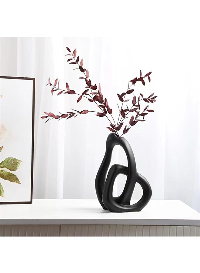 The Bros Premium Ceramic Vase Nordic Boho Modern Minimalist Design Big Flower Vase set of 2 for Elegant Home Décor Wedding Dinner Table Party Living Room Office Bedroom Decorative Gift (Black) - Image 1