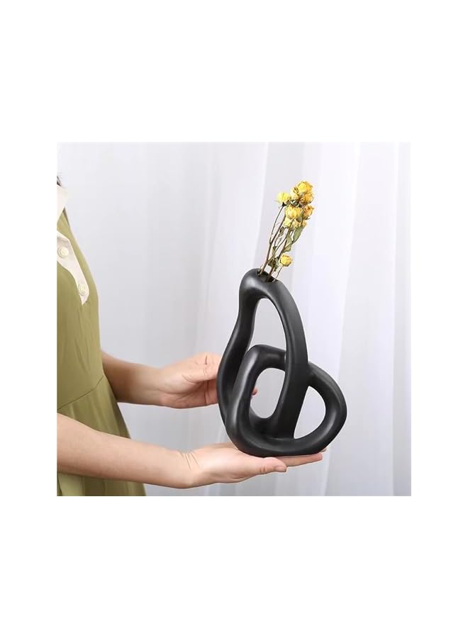 The Bros Premium Ceramic Vase Nordic Boho Modern Minimalist Design Big Flower Vase set of 2 for Elegant Home Décor Wedding Dinner Table Party Living Room Office Bedroom Decorative Gift (Black) - Image 2