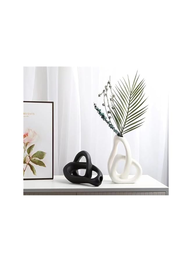 The Bros Premium Ceramic Vase Nordic Boho Modern Minimalist Design Big Flower Vase set of 2 for Elegant Home Décor Wedding Dinner Table Party Living Room Office Bedroom Decorative Gift (Black) - Image 5