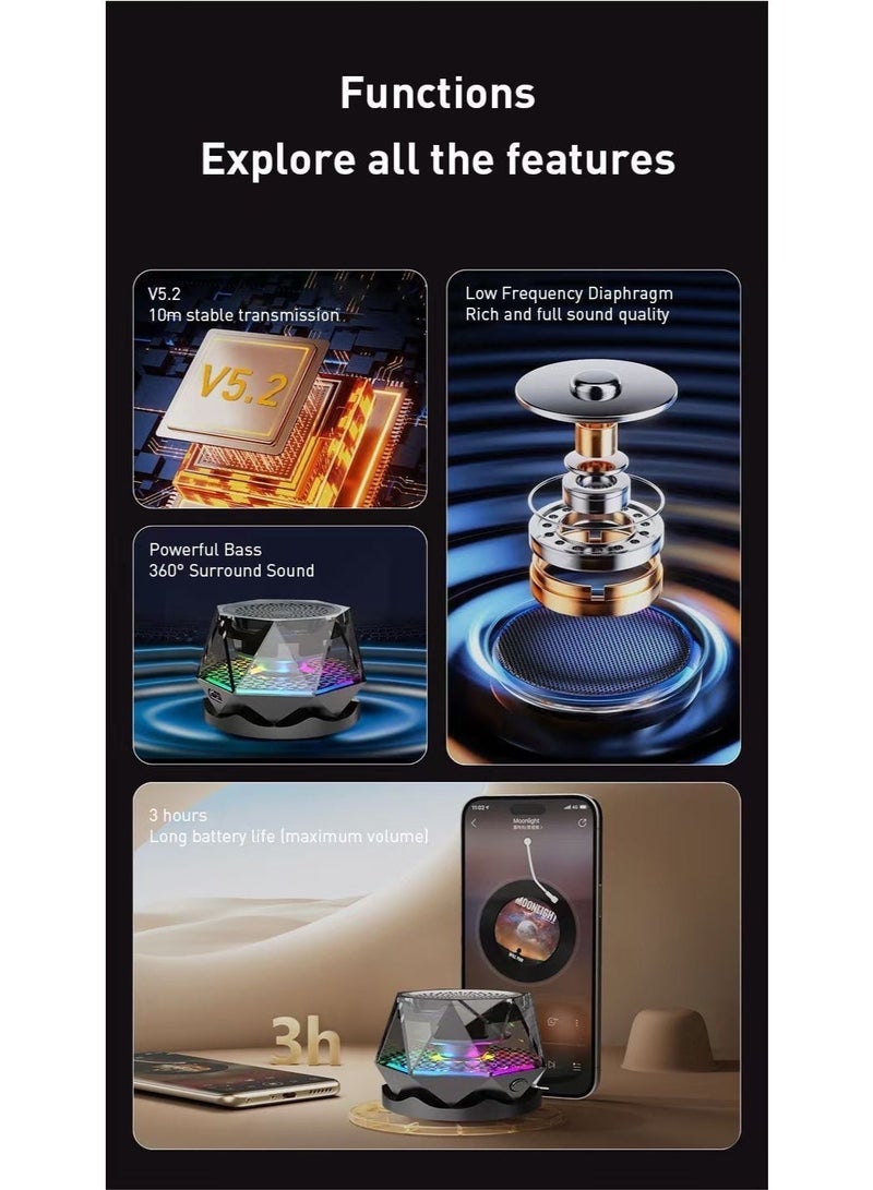 New Compact Creative Magnetic Suction Cup Wireless Bluetooth Speaker, specially designed for the Middle East region. Designed for high-temperature environments, suitable for desktop and outdoor use. Features vibrant LED lighting effects for in-car use. - Image 3