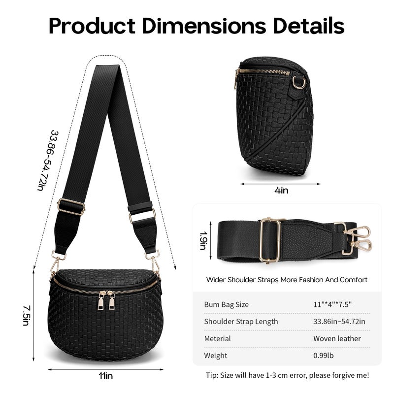 FODOKO Woven Crossbody Bag for Women weave Leather Bum Bags Checkered Purse with zipper - Image 4